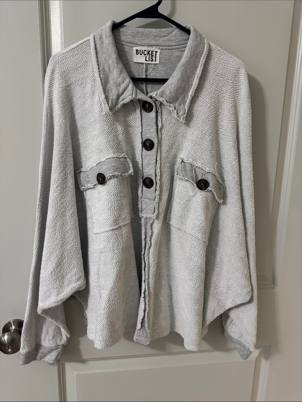 BUCKETLIST Light Gray Oversized Button-Front Utility Jacket